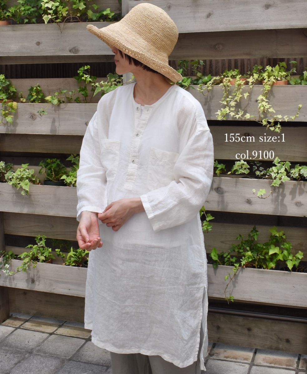 IMDSH2503HLD(シャツ) HANDWOVEN LINEN PLAIN(OVERDYE) MDS 3/4SL LONG PULLOVER SHIRT