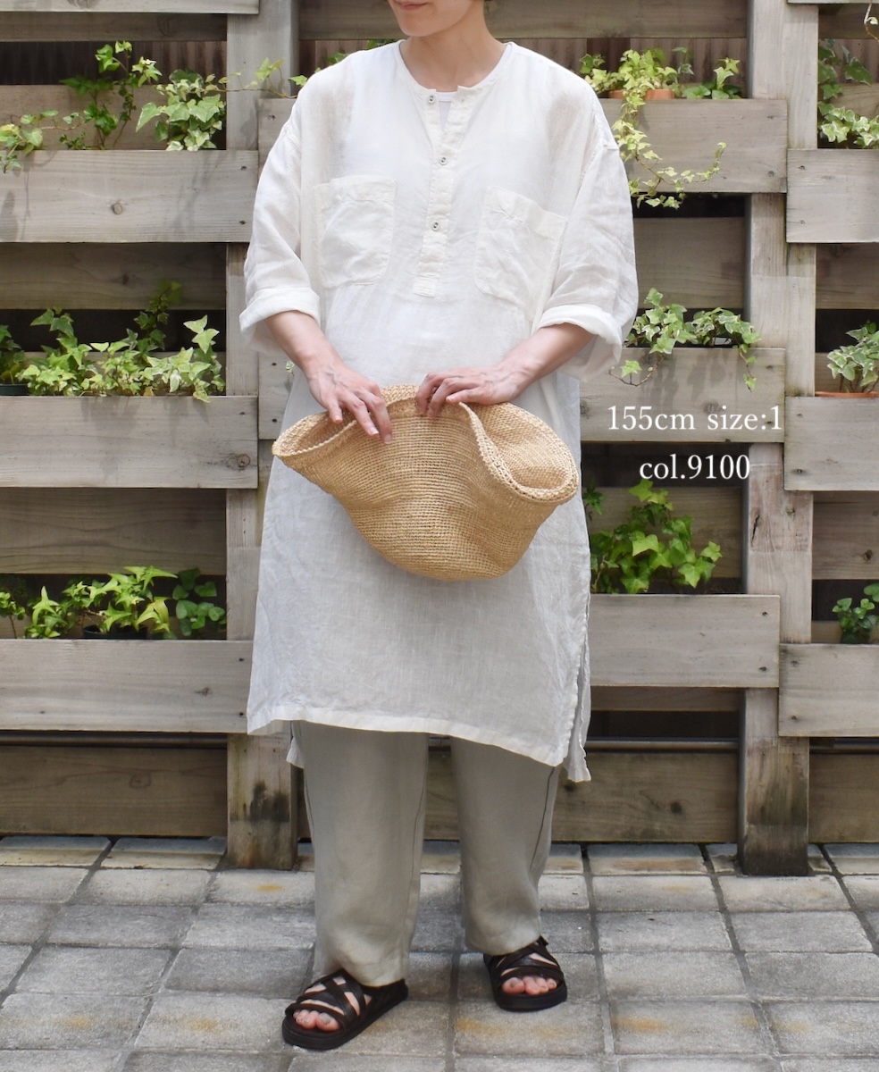 IMDSH2503HLD(シャツ) HANDWOVEN LINEN PLAIN(OVERDYE) MDS 3/4SL LONG PULLOVER SHIRT