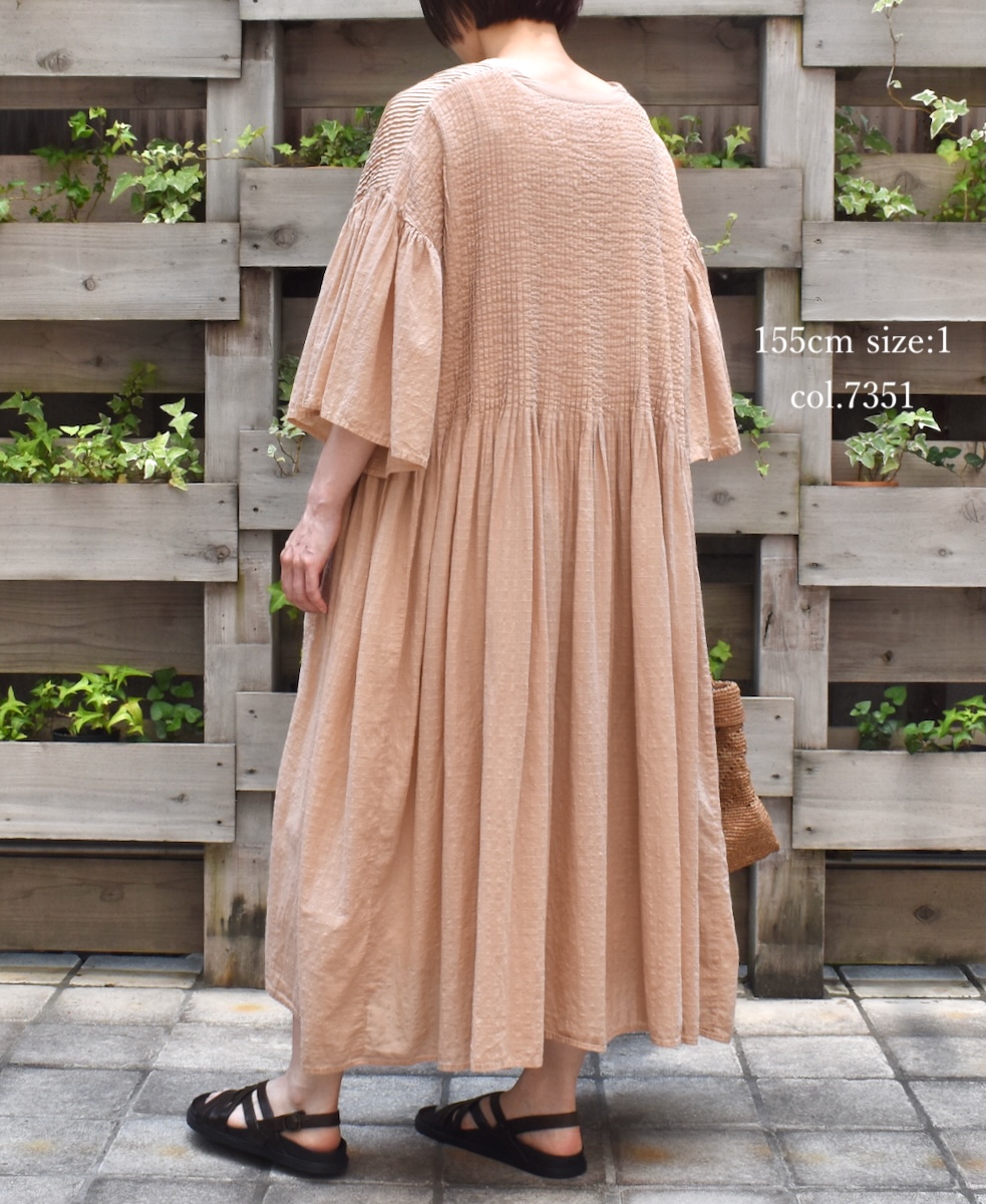 NMDS25253D(ワンピース) 80s ORGANIC DOBIE CHECK(OVERDYE) FLARED SLEEVE DRESS WITH PINTUCK