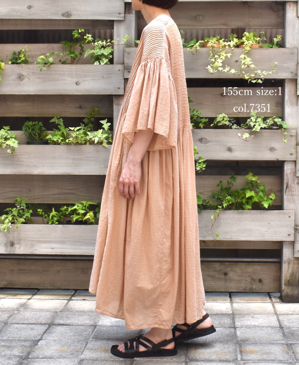 NMDS25253D(ワンピース) 80s ORGANIC DOBIE CHECK(OVERDYE) FLARED SLEEVE DRESS WITH PINTUCK