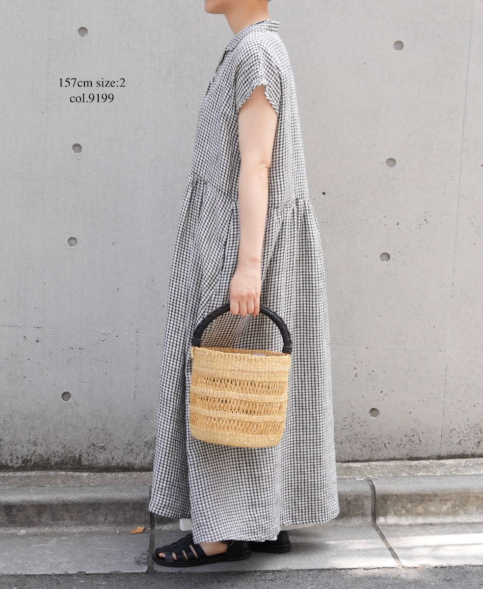 INSL25214(ワンピース) 60s LINEN CHECK OPEN COLLAR SHIRT DRESS