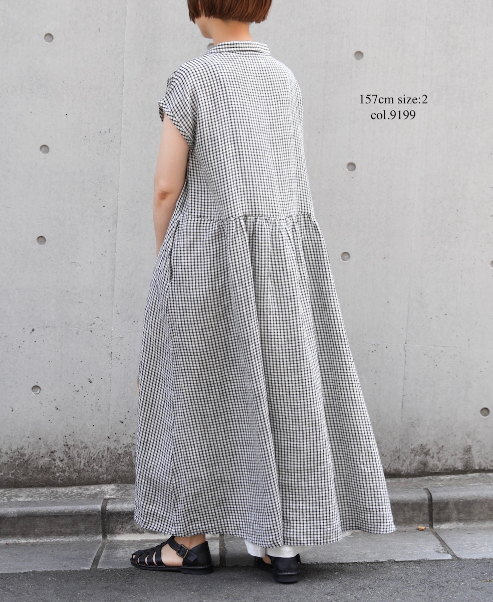 INSL25214(ワンピース) 60s LINEN CHECK OPEN COLLAR SHIRT DRESS