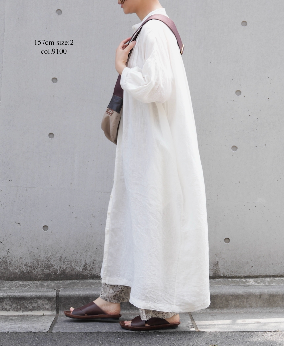 INSL25203(ワンピース) 60s LINEN PLAIN BANDED COLLAR 3/4SL PINTUCK DRESS
