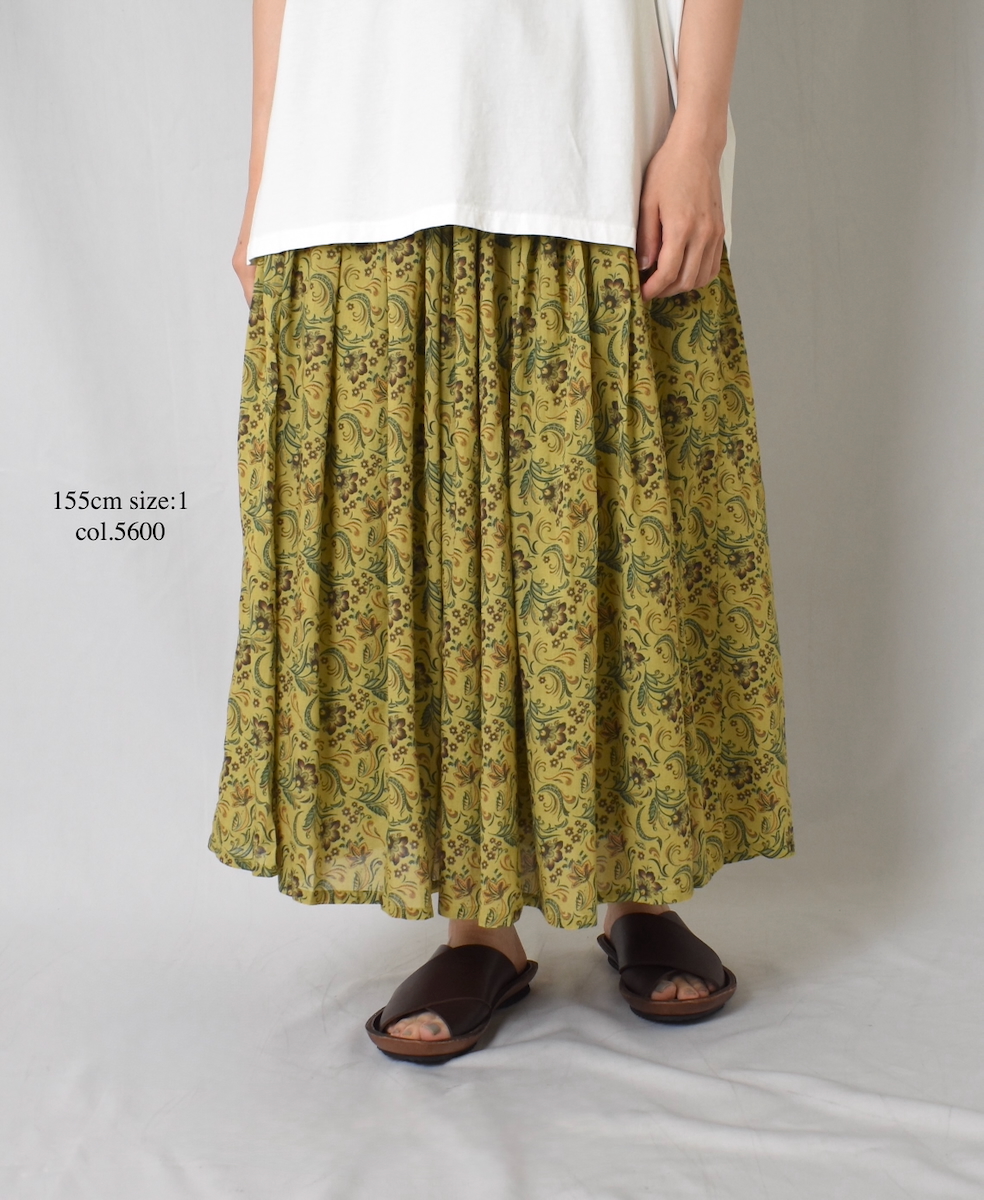 NSL25095(スカート) 80s VOILE PAISLEY FLOWER PRINT GATHERD SKIRT