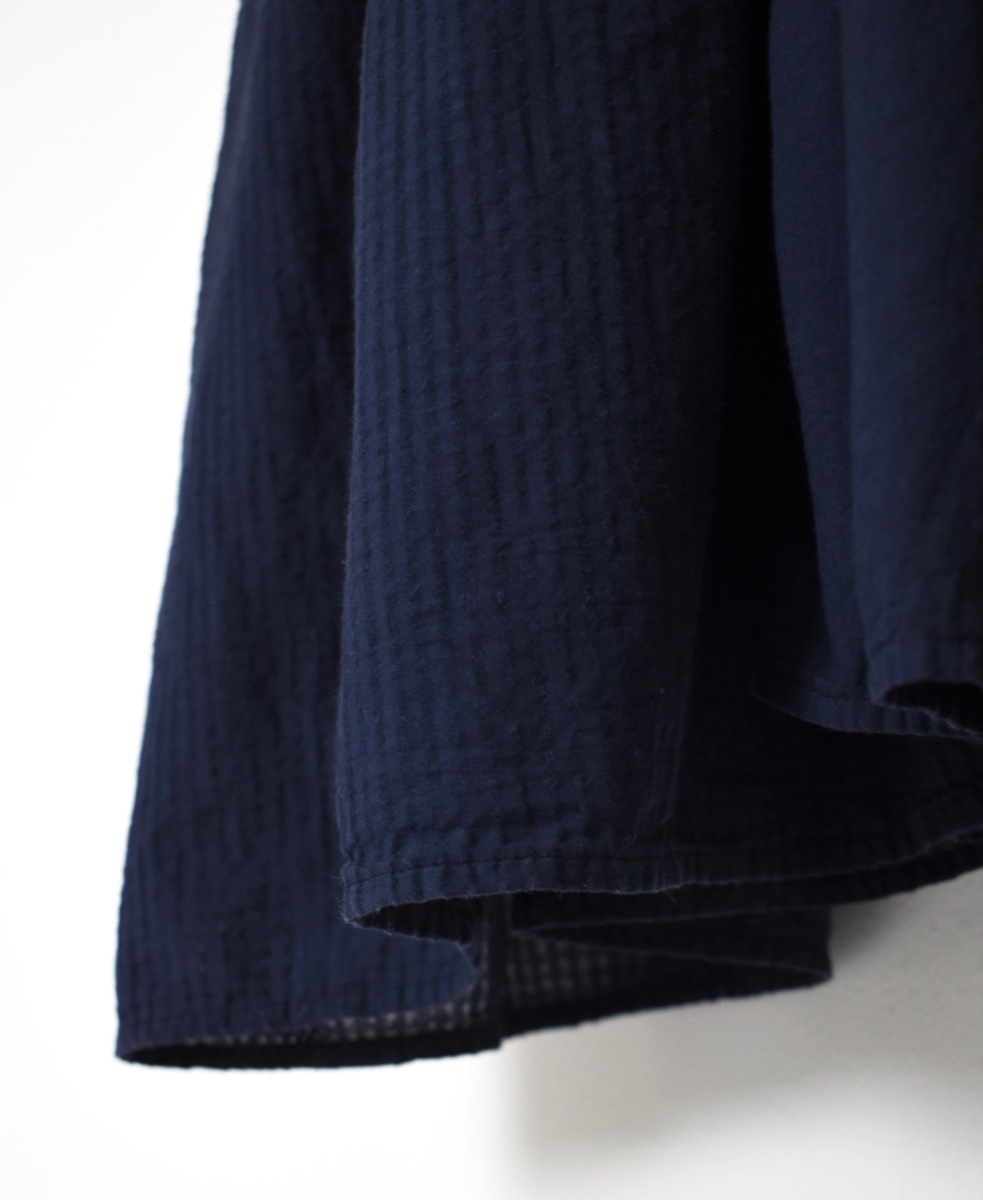 NMDS25514D(ワンピース) 80s ORGANIC COTTON SMALL CHECK&VOILE PLAIN(OVER DYE) CREW NECK BUTTON SHIRT MAXI DRESS WITH PINTUCK