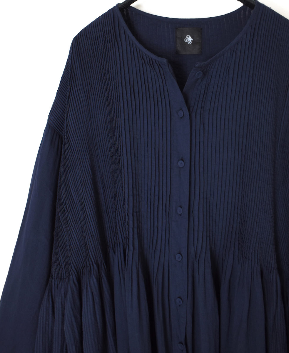 NMDS25514D(ワンピース) 80s ORGANIC COTTON SMALL CHECK&VOILE PLAIN(OVER DYE) CREW NECK BUTTON SHIRT MAXI DRESS WITH PINTUCK