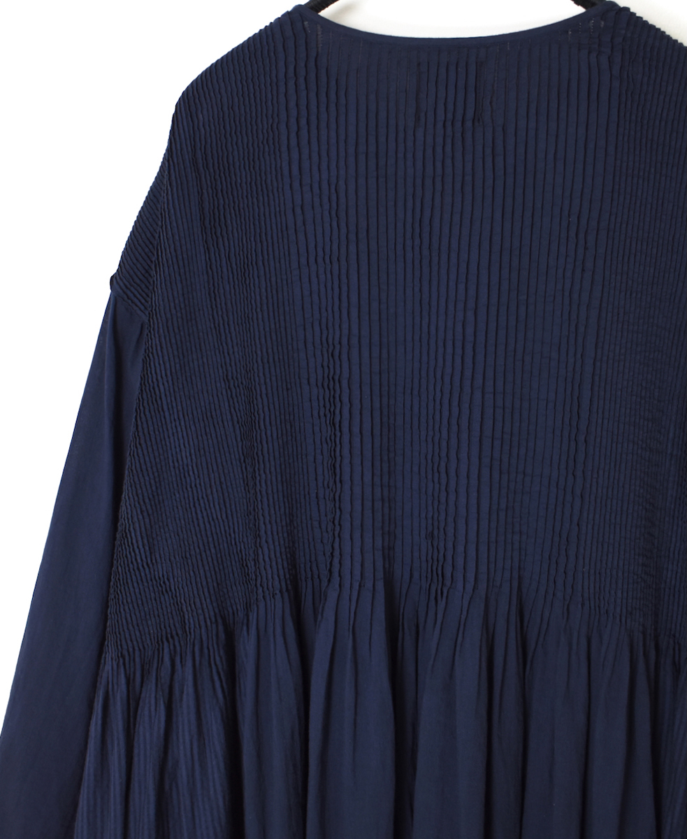 NMDS25514D(ワンピース) 80s ORGANIC COTTON SMALL CHECK&VOILE PLAIN(OVER DYE) CREW NECK BUTTON SHIRT MAXI DRESS WITH PINTUCK