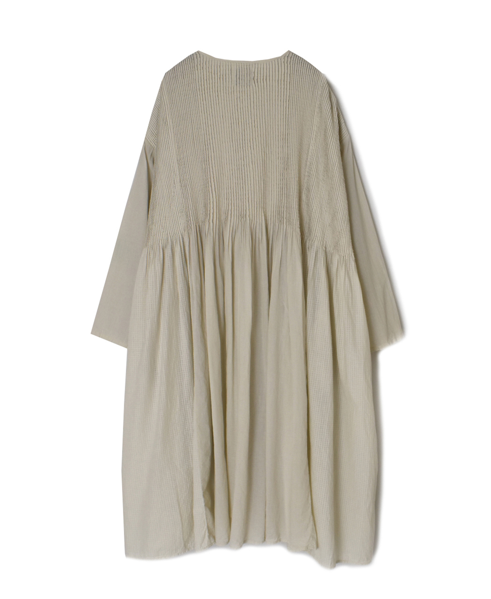 NMDS25514D(ワンピース) 80s ORGANIC COTTON SMALL CHECK&VOILE PLAIN(OVER DYE) CREW NECK BUTTON SHIRT MAXI DRESS WITH PINTUCK