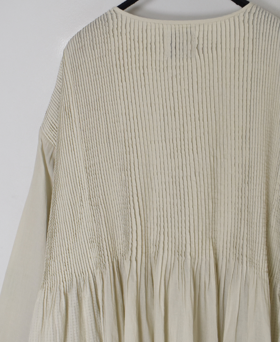 NMDS25514D(ワンピース) 80s ORGANIC COTTON SMALL CHECK&VOILE PLAIN(OVER DYE) CREW NECK BUTTON SHIRT MAXI DRESS WITH PINTUCK