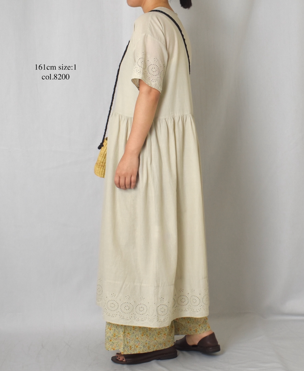 INSL25222 (ワンピース) 80s VOILE PLAIN WITH CUT WORK LACE CREW-NECK PULLOVER DRESS