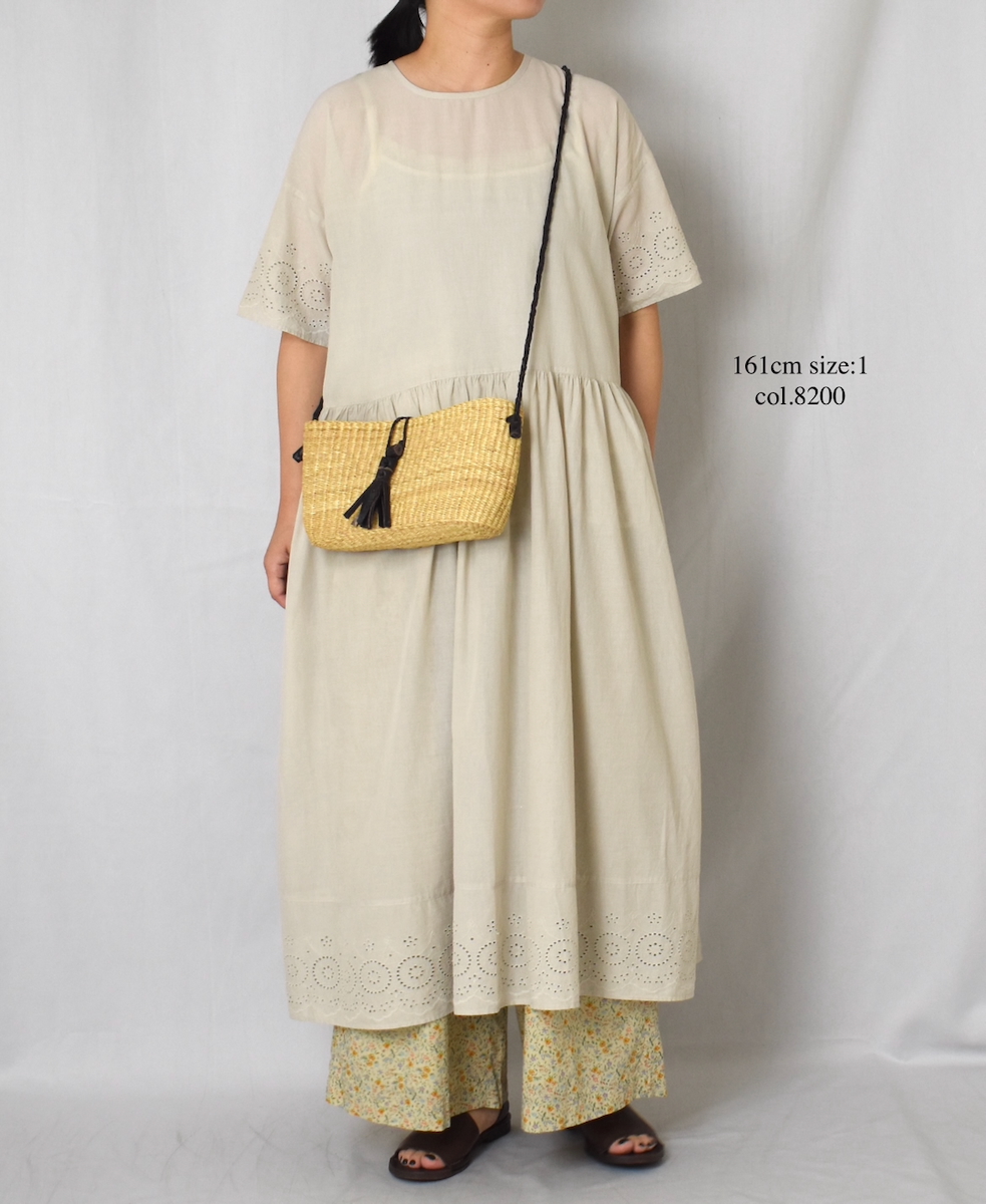 INSL25222 (ワンピース) 80s VOILE PLAIN WITH CUT WORK LACE CREW-NECK PULLOVER DRESS