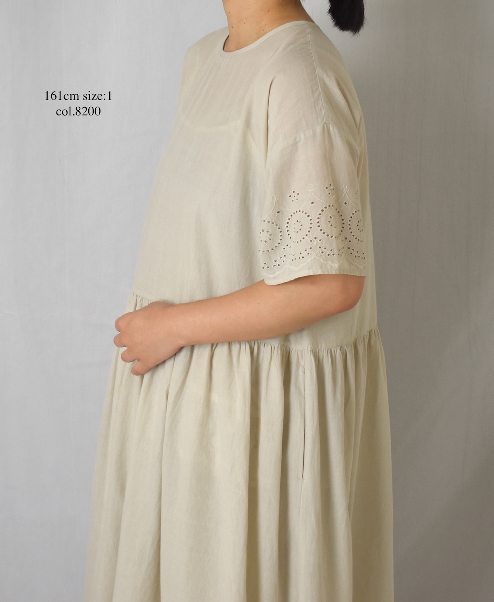 INSL25222 (ワンピース) 80s VOILE PLAIN WITH CUT WORK LACE CREW-NECK PULLOVER DRESS