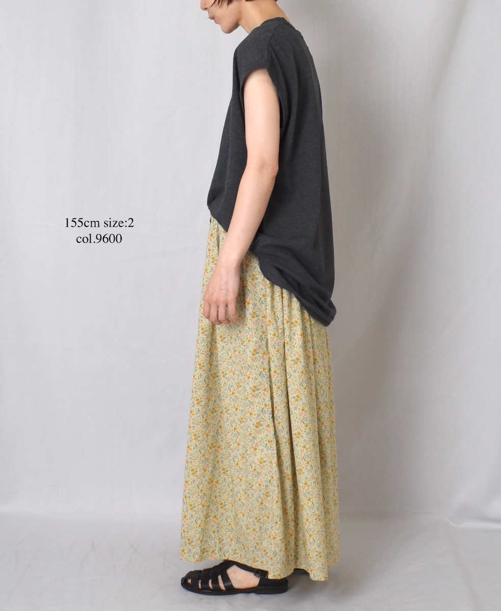 INAM2515FD(スカート) COTTON FLOWER PRINT GATHERED EASY SKIRT WITH LINING