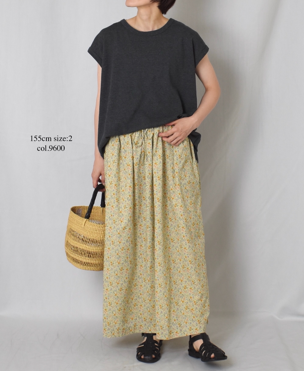 INAM2515FD(スカート) COTTON FLOWER PRINT GATHERED EASY SKIRT WITH LINING