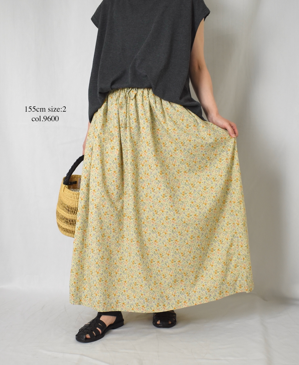 INAM2515FD(スカート) COTTON FLOWER PRINT GATHERED EASY SKIRT WITH LINING