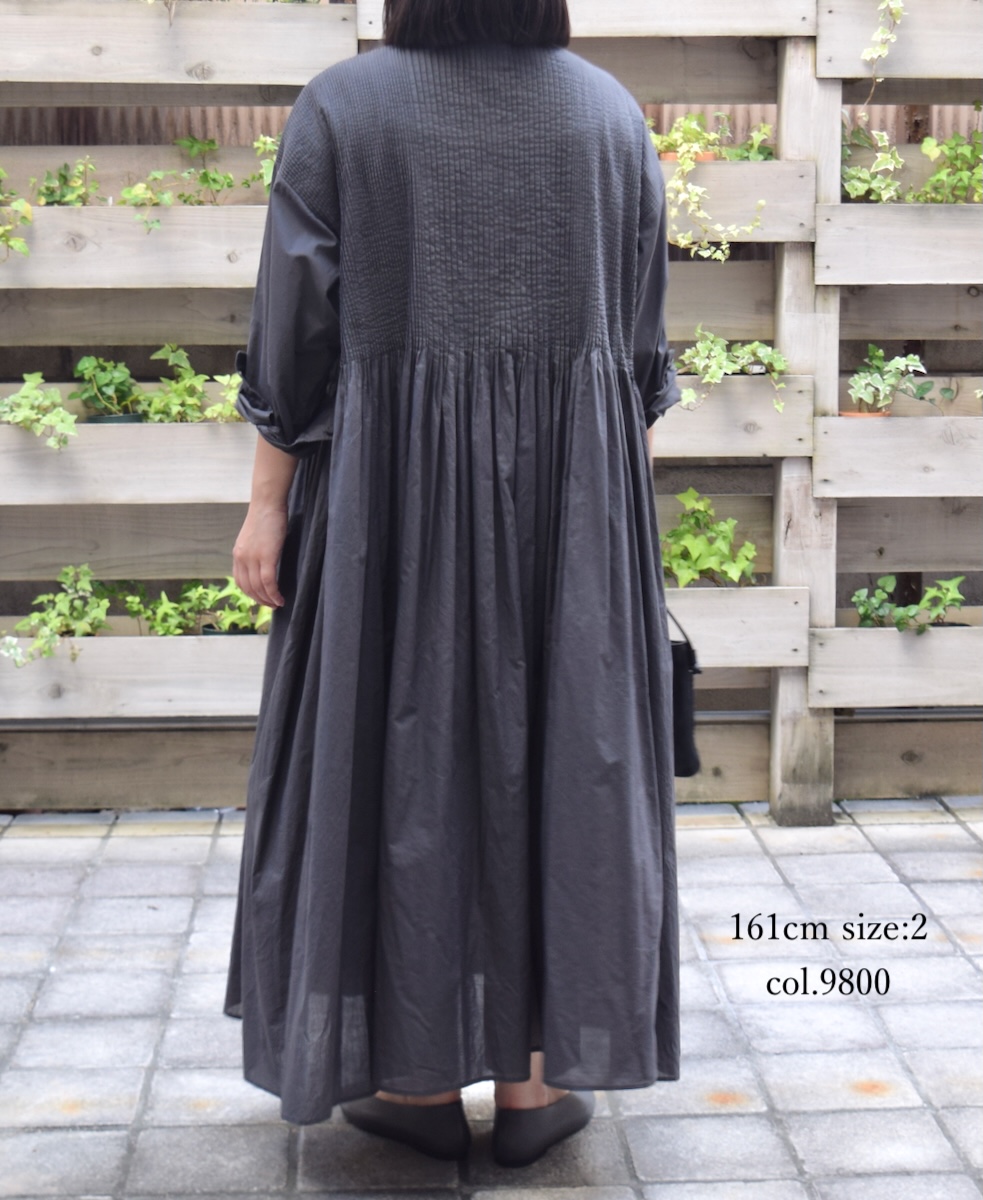 NMDS25523(ワンピース) 60s ORGANIC CAMBRIC PLAIN BANDED COLLAR DRESS WITH MINI PINTUCK
