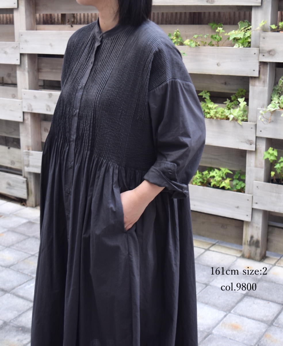 NMDS25523(ワンピース) 60s ORGANIC CAMBRIC PLAIN BANDED COLLAR DRESS WITH MINI PINTUCK