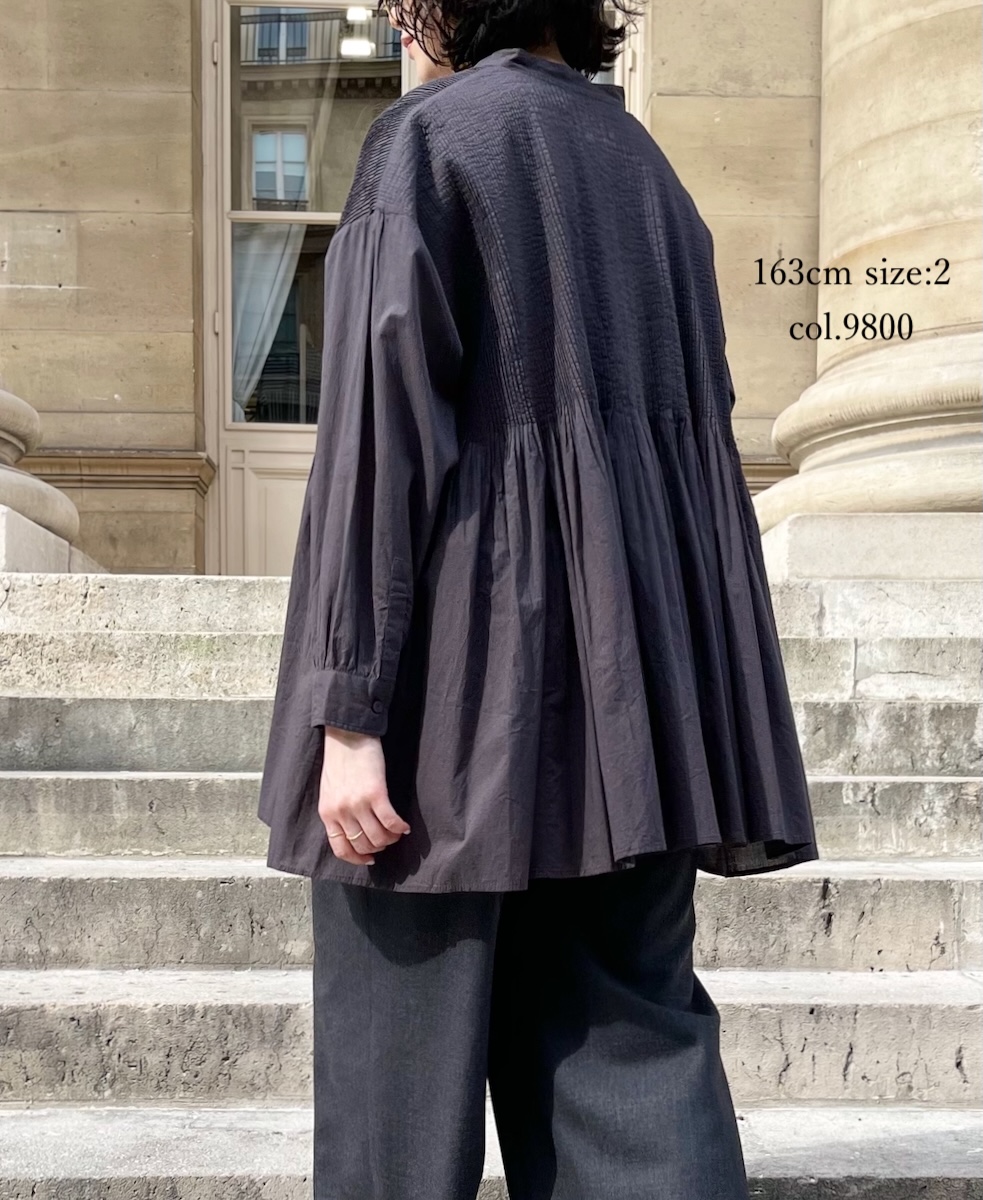 NMDS25521(シャツ) 60s ORGANIC CAMBRIC PLAIN BANDED COLLAR SHIRT WITH MINI PINTUCK