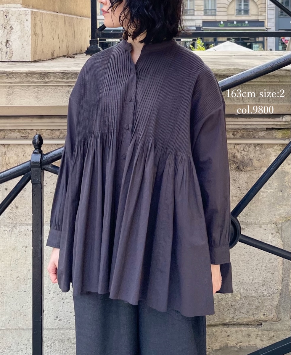 NMDS25521(シャツ) 60s ORGANIC CAMBRIC PLAIN BANDED COLLAR SHIRT WITH MINI PINTUCK