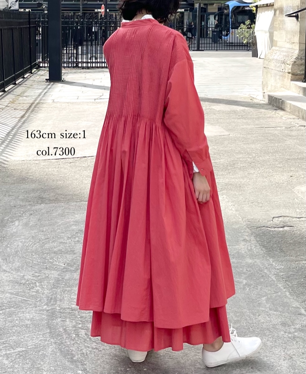 NMDS25523(ワンピース) 60s ORGANIC CAMBRIC PLAIN BANDED COLLAR DRESS WITH MINI PINTUCK