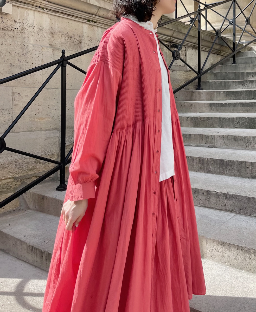 NMDS25523(ワンピース) 60s ORGANIC CAMBRIC PLAIN BANDED COLLAR DRESS WITH MINI PINTUCK