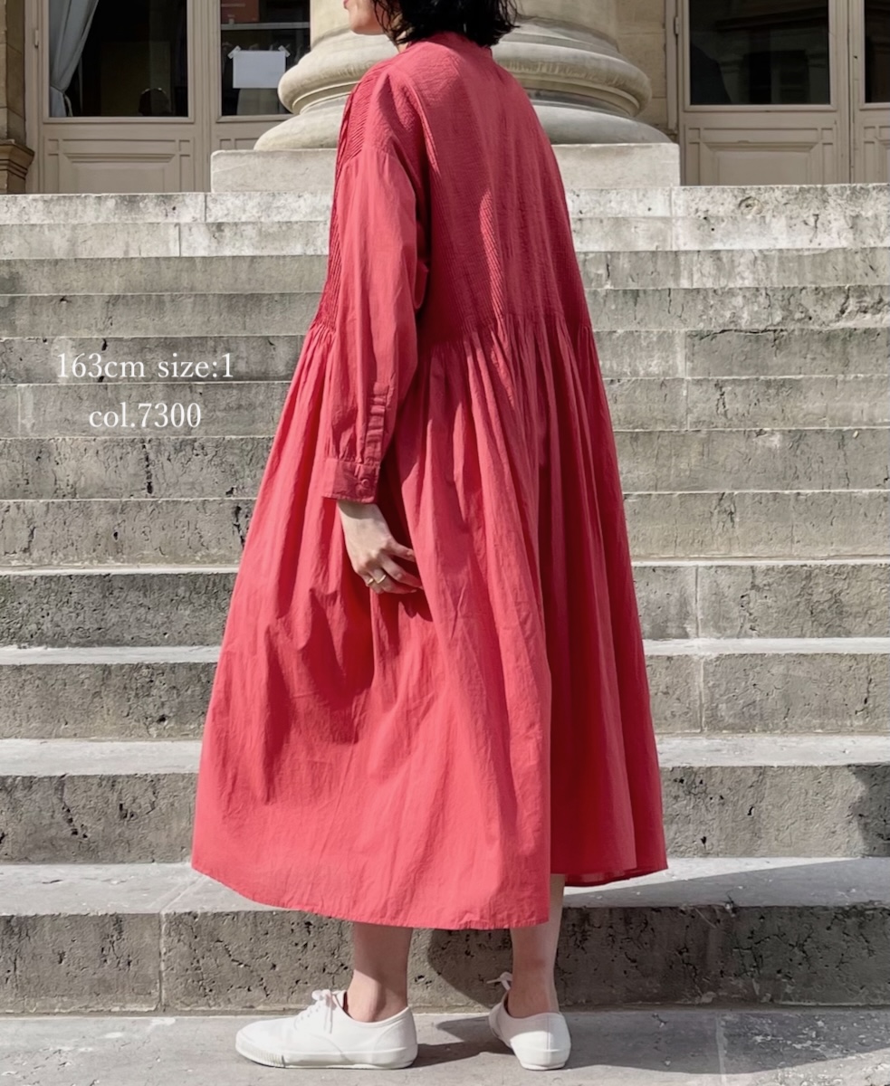 NMDS25523(ワンピース) 60s ORGANIC CAMBRIC PLAIN BANDED COLLAR DRESS WITH MINI PINTUCK