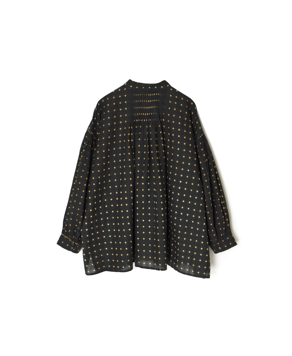 INMDS25771(シャツ) 80s COTTON VOILE CONTRAST FLOWER HAND SCREEN PRINT BANDED COLLAR SHIRT WITH MINI PINTUCK