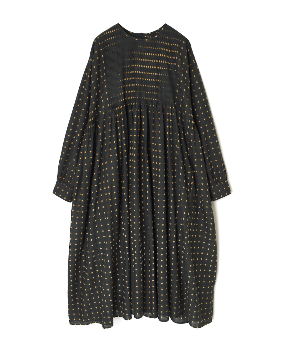 INMDS25772(ワンピース) 80s COTTON VOILE CONTRAST FLOWER HAND SCREEN PRINT CREW-NECK BACK OPENING DRESS WITH MINI PINTUCK