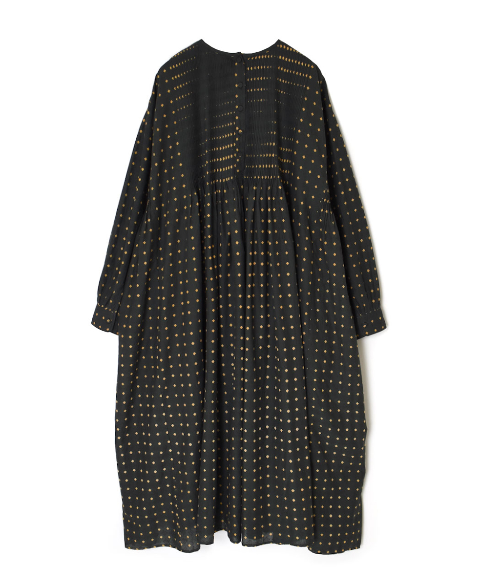 INMDS25772(ワンピース) 80s COTTON VOILE CONTRAST FLOWER HAND SCREEN PRINT CREW-NECK BACK OPENING DRESS WITH MINI PINTUCK