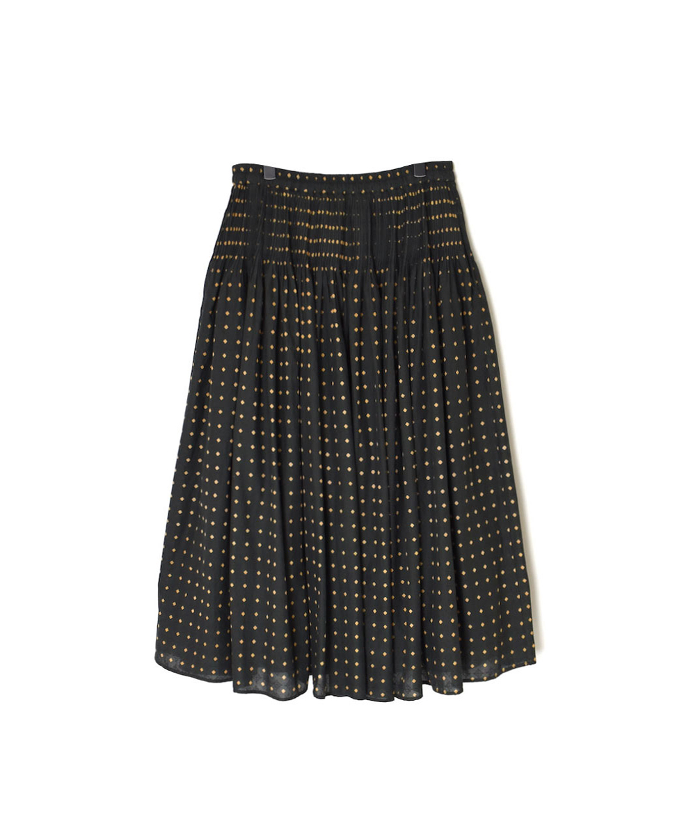 INMDS25774(スカート) 80s COTTON VOILE CONTRAST FLOWER HAND SCREEN PRINT FLARED SKIRT WITH MINI PINTUCK