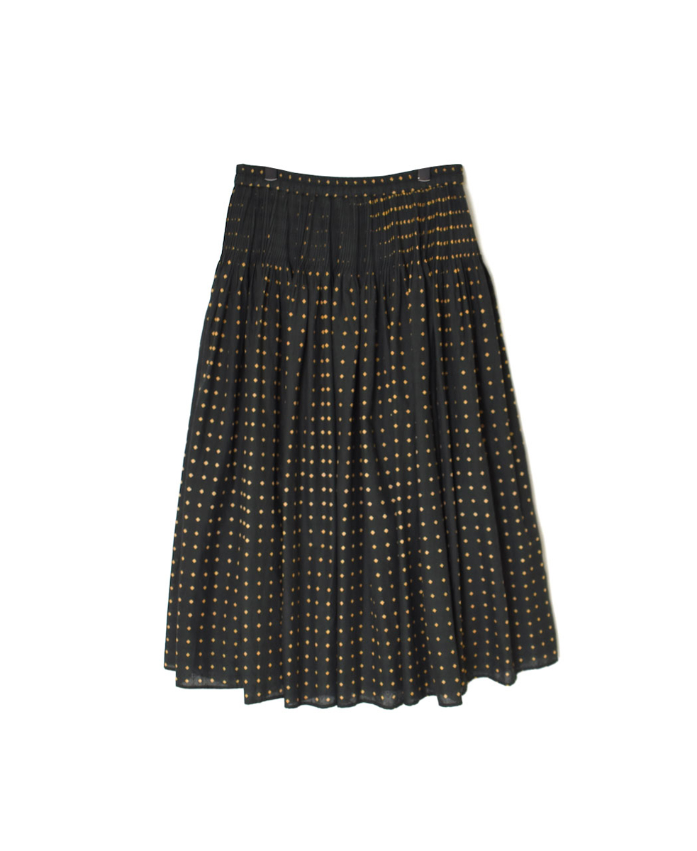 INMDS25774(スカート) 80s COTTON VOILE CONTRAST FLOWER HAND SCREEN PRINT FLARED SKIRT WITH MINI PINTUCK