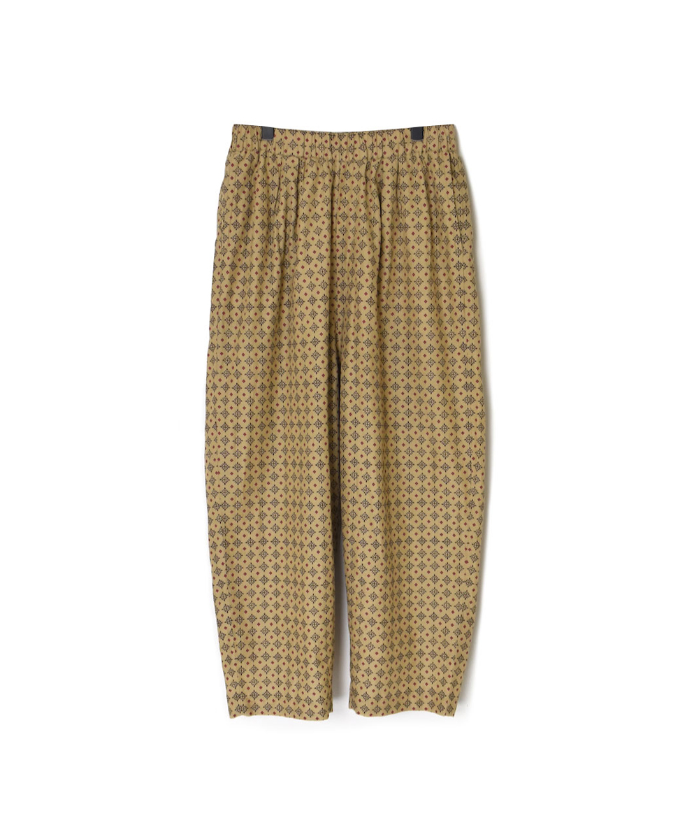 INMDS25775(パンツ) 80s COTTON VOILE CONTRAST FLOWER HAND SCREEN PRINT 2TUCK TAPERED EASY PANTS