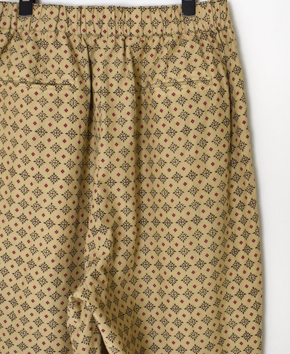INMDS25775(パンツ) 80s COTTON VOILE CONTRAST FLOWER HAND SCREEN PRINT 2TUCK TAPERED EASY PANTS