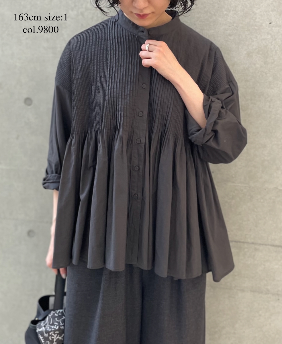 NMDS25521(シャツ) 60s ORGANIC CAMBRIC PLAIN BANDED COLLAR SHIRT WITH MINI PINTUCK