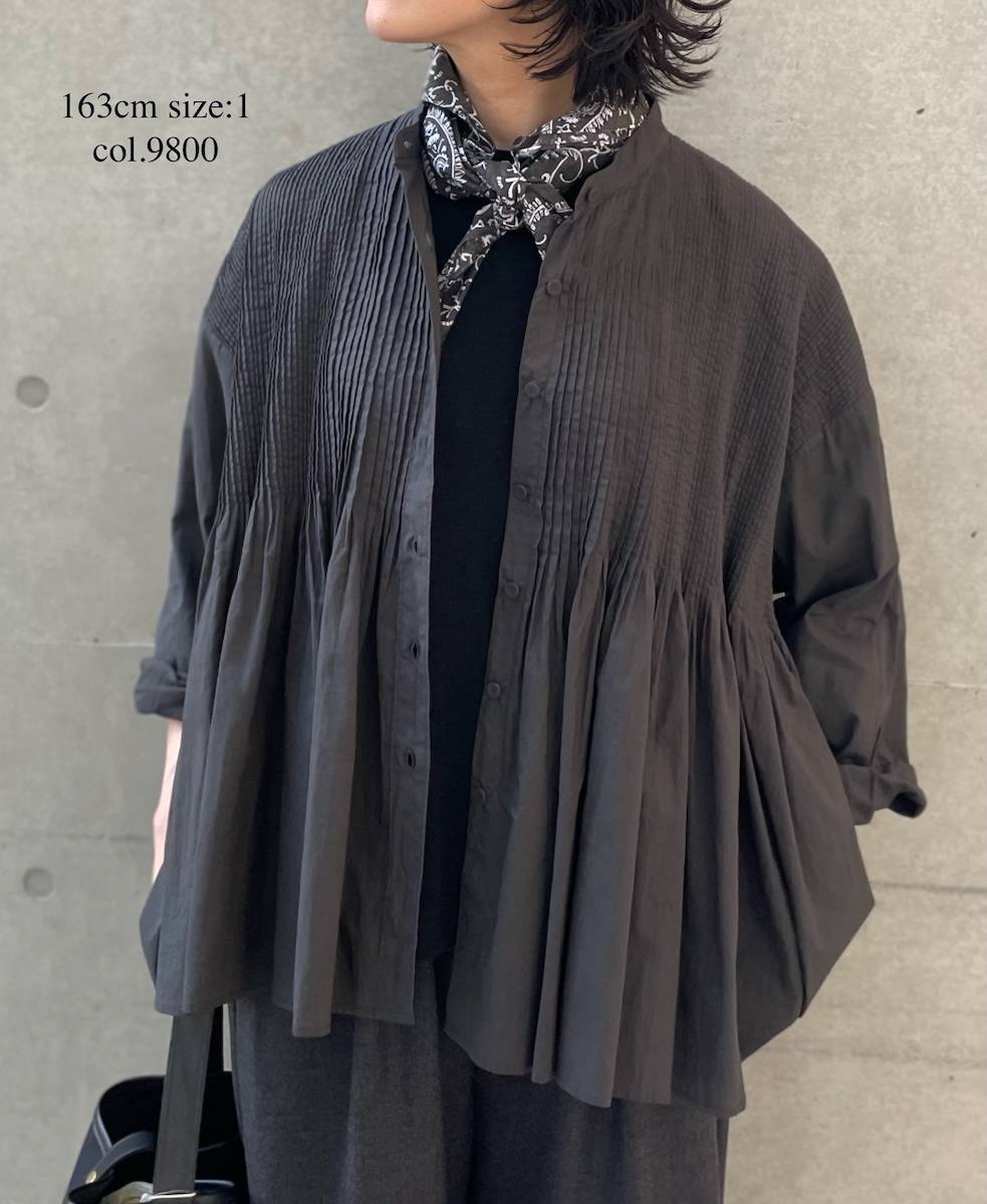 NMDS25521(シャツ) 60s ORGANIC CAMBRIC PLAIN BANDED COLLAR SHIRT WITH MINI PINTUCK