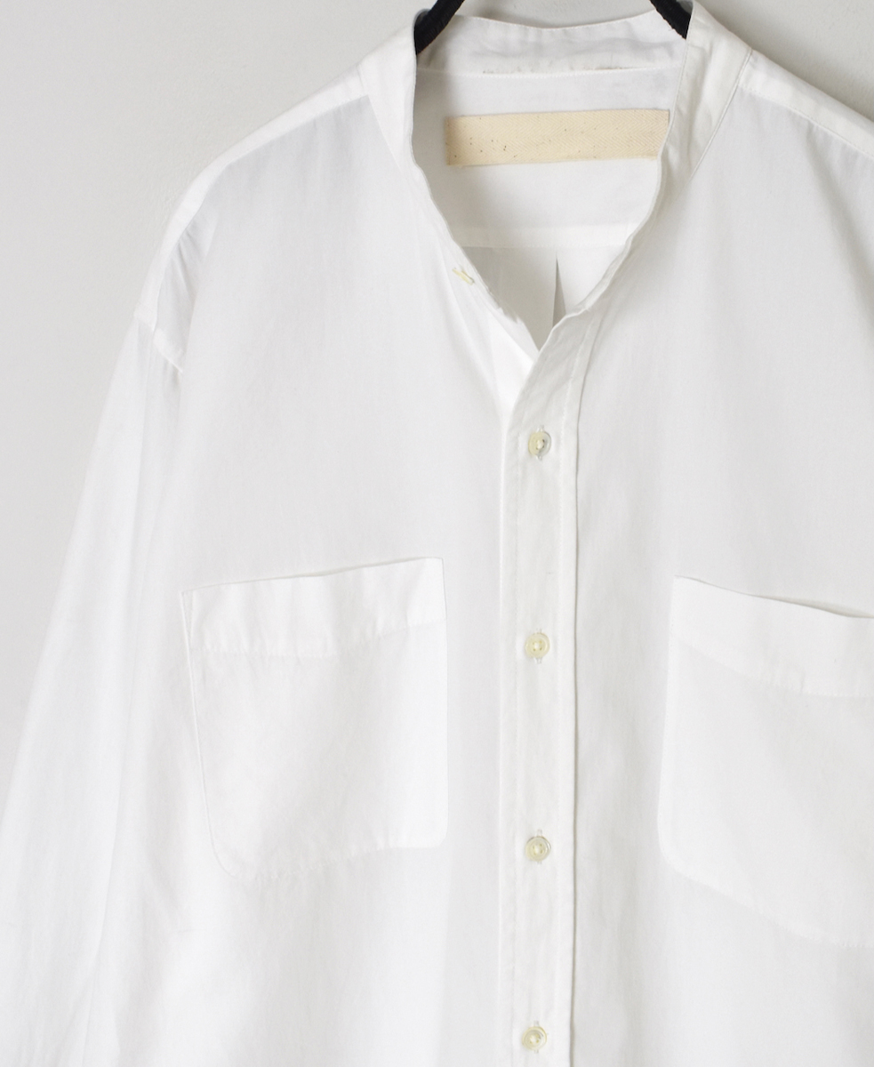 NVL2582(シャツ) 40s ORGANIC POPLIN BANDED COLLAR L/SL OVERSIZED SHIRT