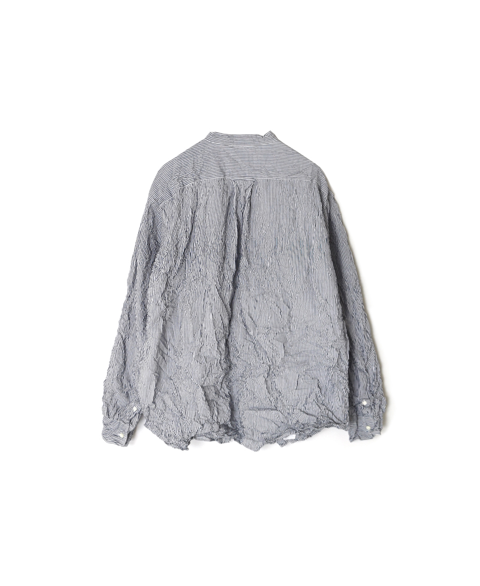 NVL2582SW(シャツ) YARN DYED COTTON STRIPE (WRINKLE) BANDED COLLAR L/SL OVERSIZED SHIRT