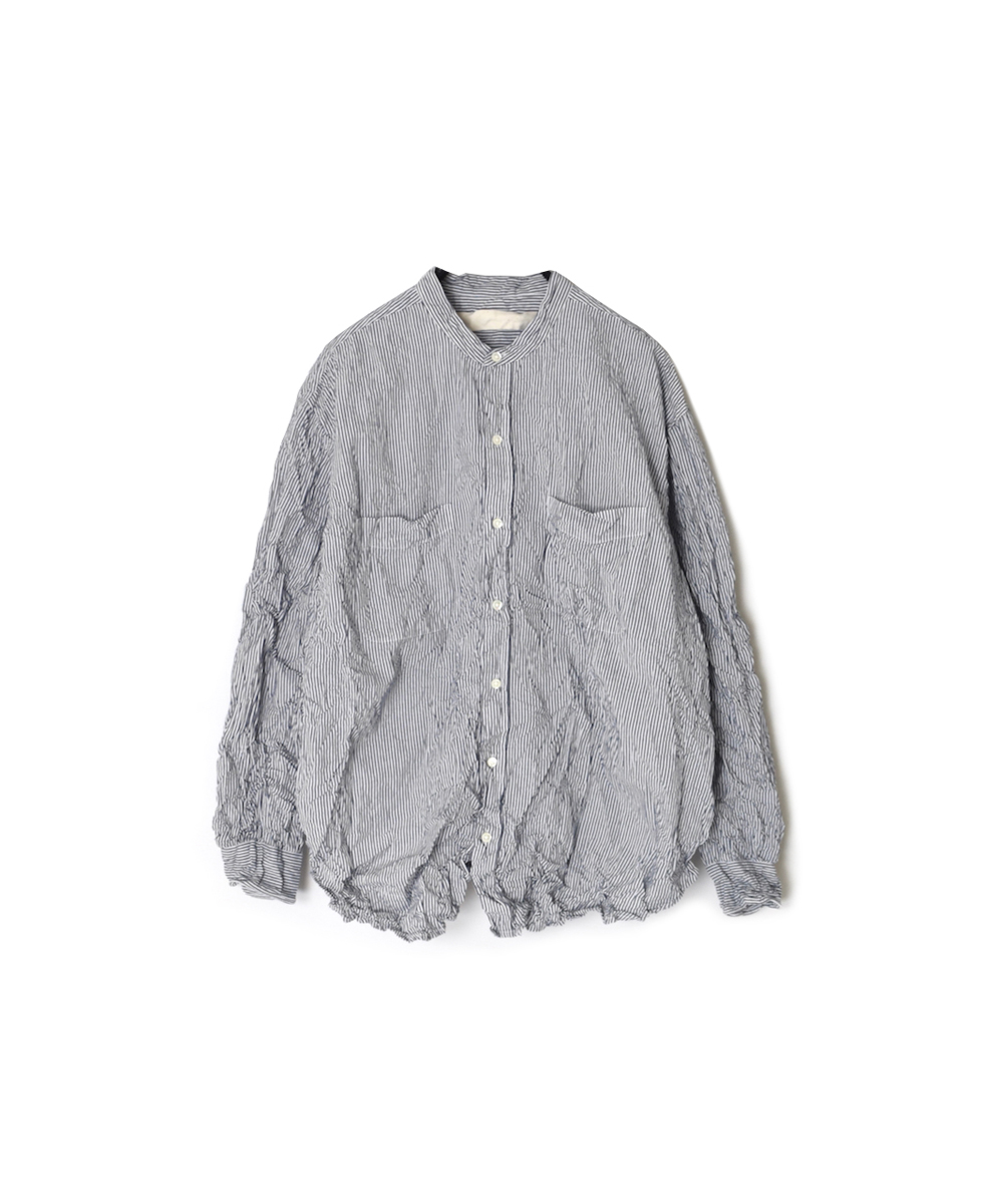 NVL2582SW(シャツ) YARN DYED COTTON STRIPE (WRINKLE) BANDED COLLAR L/SL OVERSIZED SHIRT
