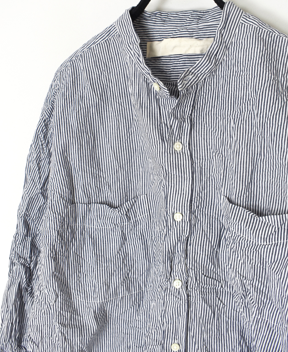 NVL2582SW(シャツ) YARN DYED COTTON STRIPE (WRINKLE) BANDED COLLAR L/SL OVERSIZED SHIRT