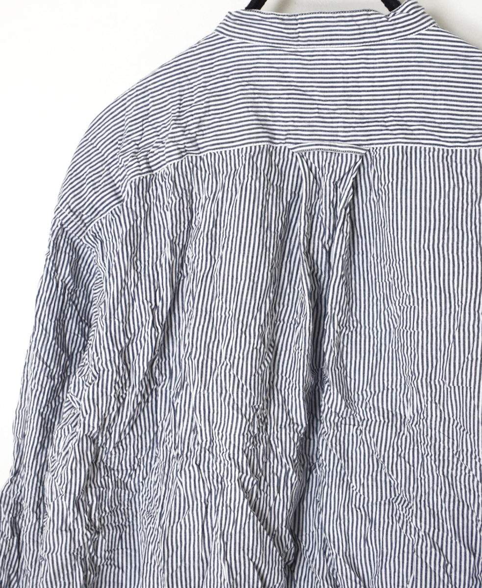 NVL2582SW(シャツ) YARN DYED COTTON STRIPE (WRINKLE) BANDED COLLAR L/SL OVERSIZED SHIRT