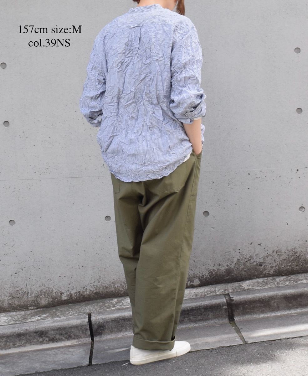 NVL2582SW(シャツ) YARN DYED COTTON STRIPE (WRINKLE) BANDED COLLAR L/SL OVERSIZED SHIRT