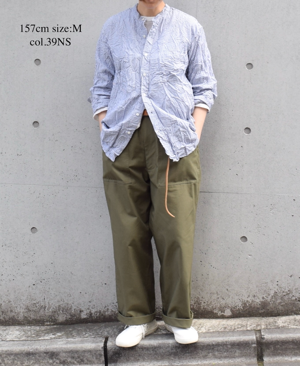 NVL2582SW(シャツ) YARN DYED COTTON STRIPE (WRINKLE) BANDED COLLAR L/SL OVERSIZED SHIRT