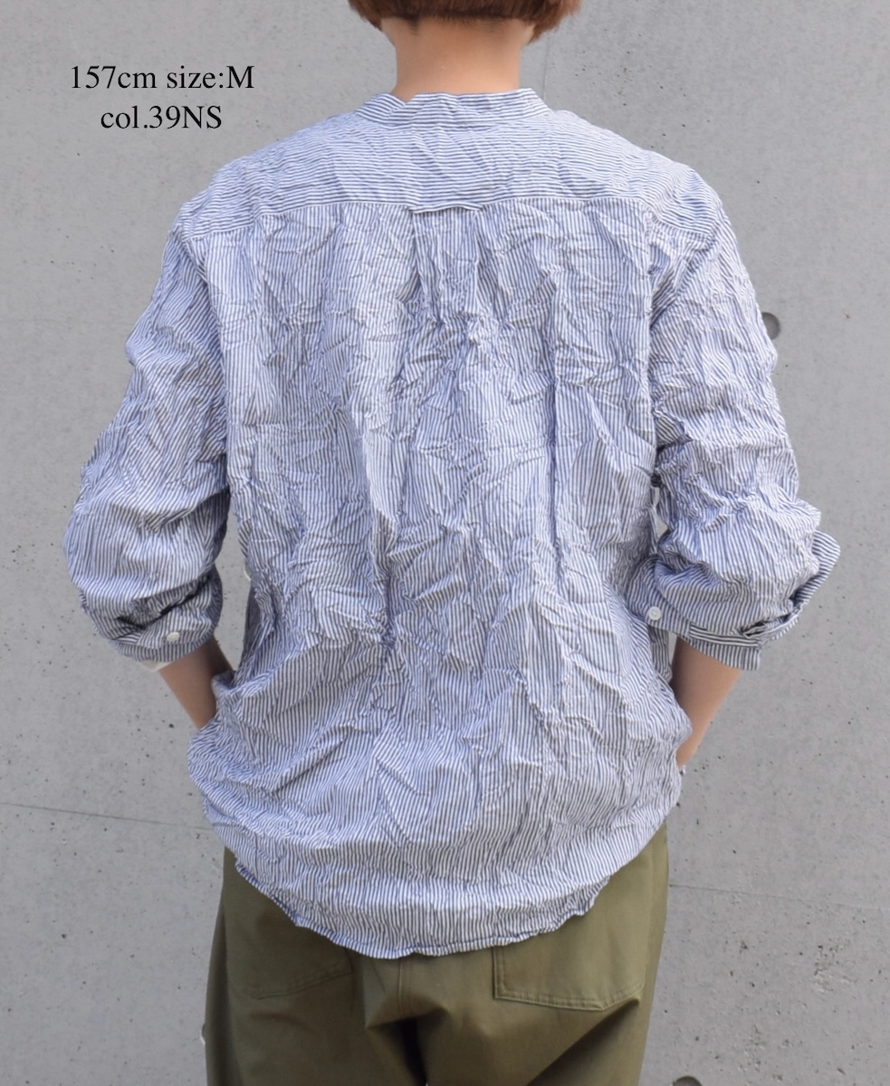 NVL2582SW(シャツ) YARN DYED COTTON STRIPE (WRINKLE) BANDED COLLAR L/SL OVERSIZED SHIRT