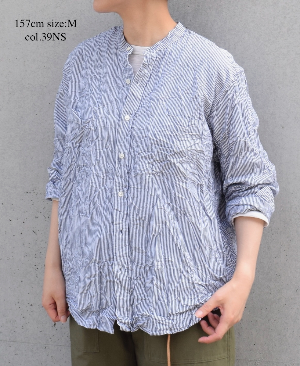 NVL2582SW(シャツ) YARN DYED COTTON STRIPE (WRINKLE) BANDED COLLAR L/SL OVERSIZED SHIRT