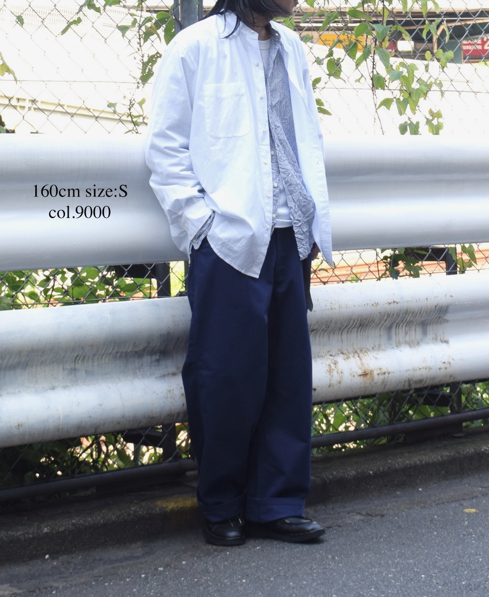 NVL2582(シャツ) 40s ORGANIC POPLIN BANDED COLLAR L/SL OVERSIZED SHIRT