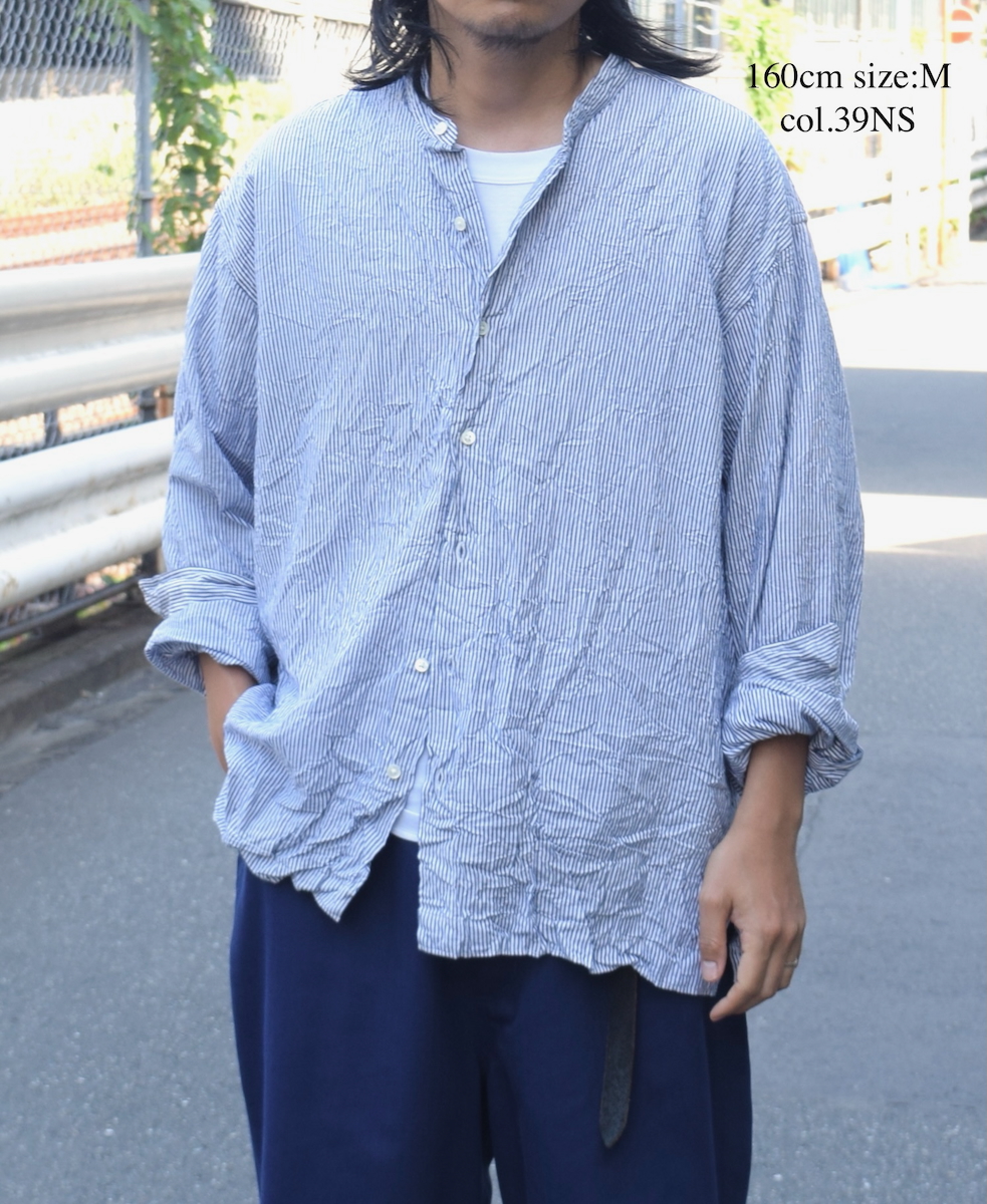 NVL2522SW(シャツ) YARN DYED COTTON STRIPE BANDED COLLAR L/SL SHIRT