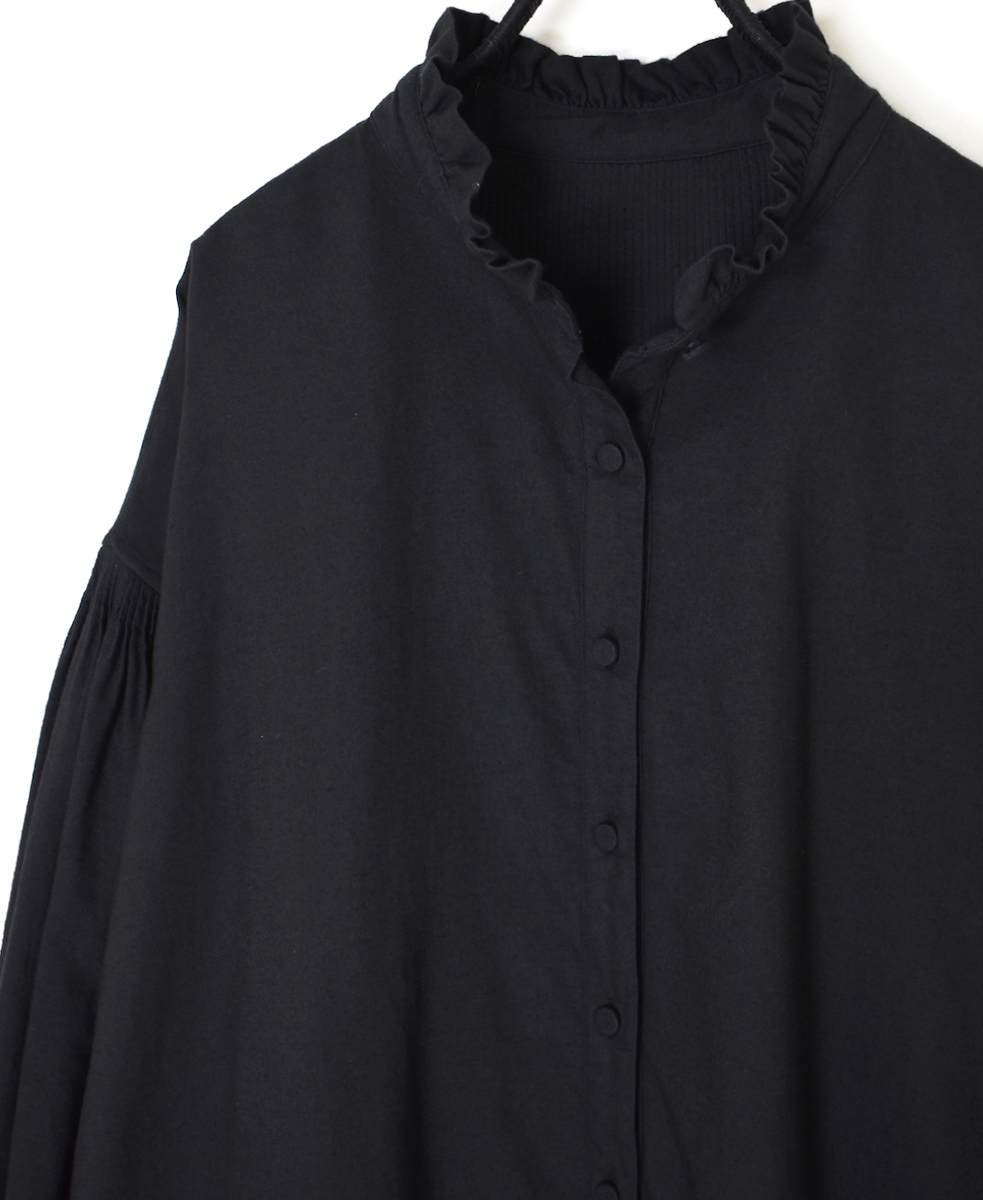INMDS24702W(シャツ) TWILL COTTON KHADI PLAIN(WASH) FRILL COLLAR SHIRT WITH MINI PINTUCK