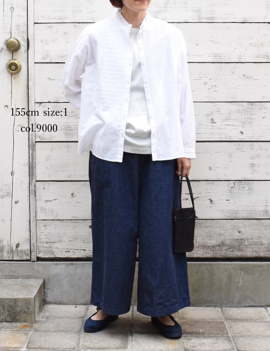 NMDS25531(シャツ) 60s ORGANIC CAMBRIC WITH EMB FRILL COLLAR EMB SHIRT