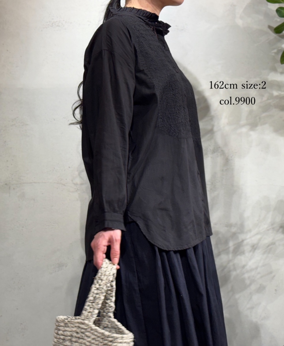 NMDS25531(シャツ) 60s ORGANIC CAMBRIC WITH EMB FRILL COLLAR EMB SHIRT