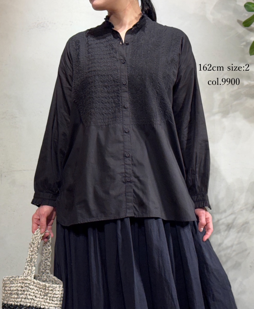 NMDS25531(シャツ) 60s ORGANIC CAMBRIC WITH EMB FRILL COLLAR EMB SHIRT